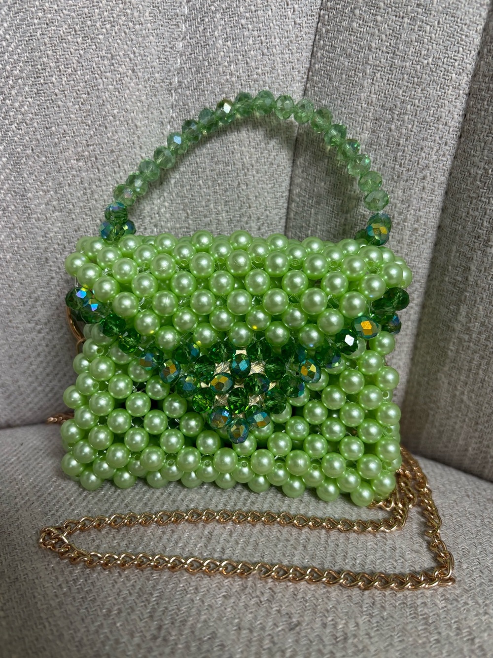 Custom Lime Green Acrylic and Glass Beaded Mini Handbag